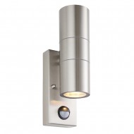 Saxby Scope PIR/Photocell Up & Down Wall Light IP65 - Brushed Steel