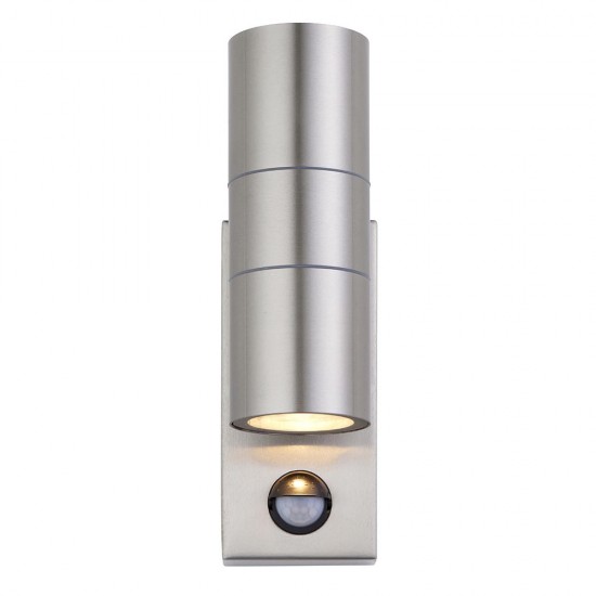 Saxby Scope PIR/Photocell Up & Down Wall Light IP65 - Brushed Steel