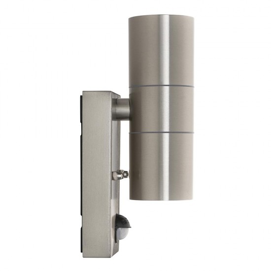 Saxby Scope PIR/Photocell Up & Down Wall Light IP65 - Brushed Steel