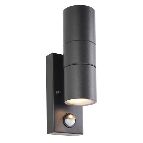 Saxby Scope PIR/Photocell Up & Down Wall Light IP65 - Matt Black