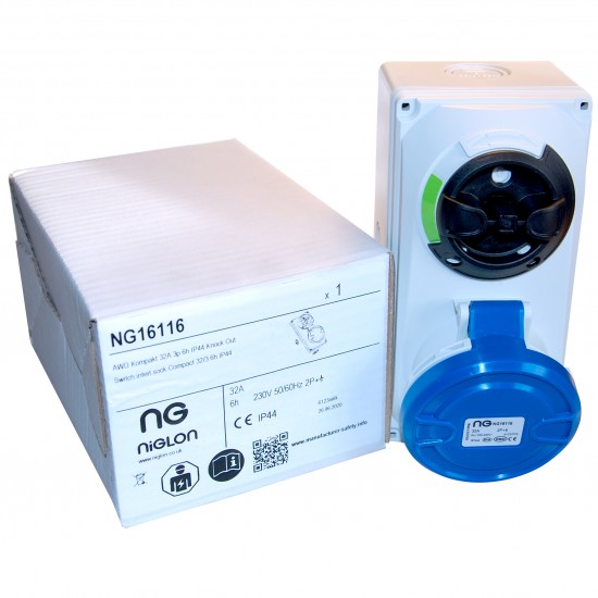 NIGLON 32A 3 PIN IP44 INTERLOCKING SWITCH SOCKET 240V BLUE