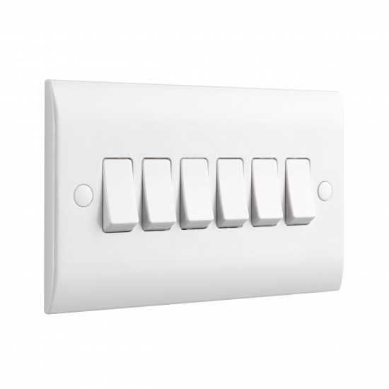 Saxby Curved Edge 10AX 6 Gang 2-Way Switch