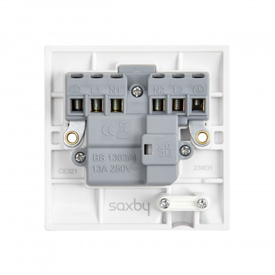 Saxby Curved Edge 13A Switched Fused Spur Unit with Flex Outlet