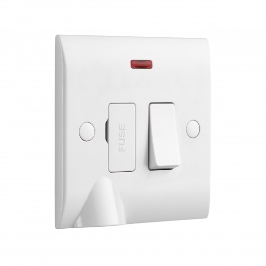 Saxby Curved Edge 13A Switched Fused Spur Unit with Flex Outlet and Neon