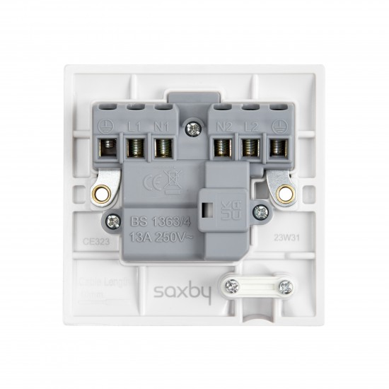 Saxby Curved Edge 13A Switched Fused Spur Unit with Flex Outlet and Neon