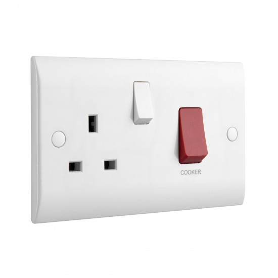 Saxby Curved Edge 45A Double Pole Cooker Switch with 13A Socket