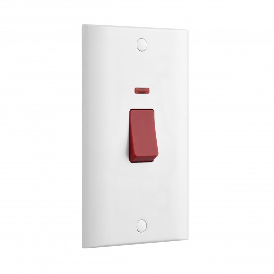 Saxby Curved Edge 45A Large Plate Double Pole Switch with Neon