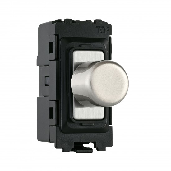 Saxby Grid 1 Gang 2-Way 100W LED Dimmer Module - Brushed Steel Black Insert