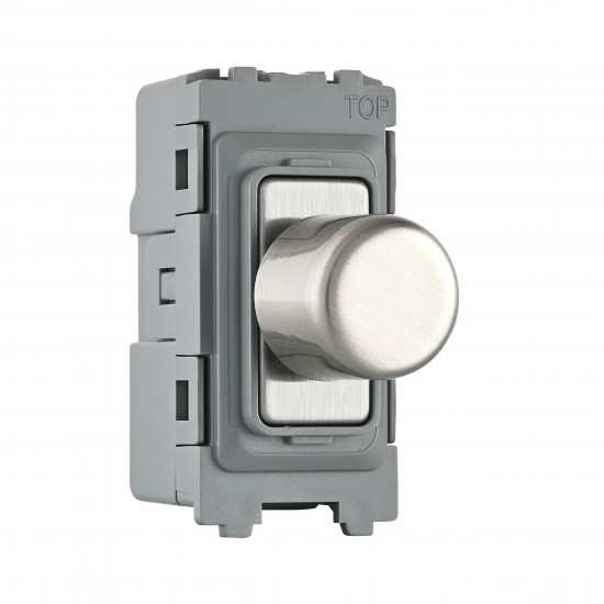 Saxby Grid 1 Gang 2-Way 100W LED Dimmer Module - Brushed Steel Grey Insert