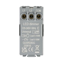 Saxby Grid 1 Gang 2-Way 100W LED Dimmer Module - Brushed Steel Grey Insert