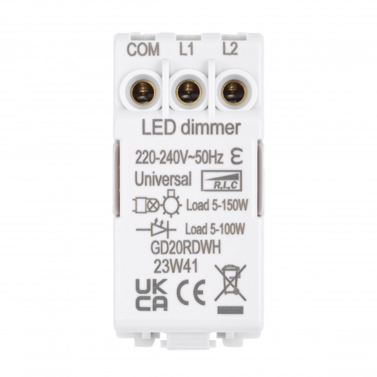 Saxby Grid 1 Gang 2-Way 100W LED Dimmer Module - White