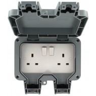NIGLON IP66 13A 2 GANG SOCKET (GREY)