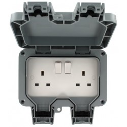 NIGLON IP66 13A 2 GANG SOCKET (GREY)