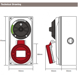 NIGLON 32A 5 PIN IP44 INTERLOCKING SWITCH SOCKET 415V RED