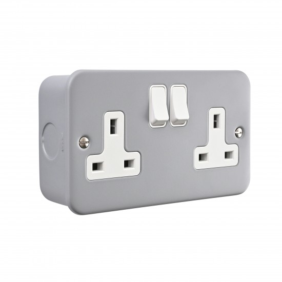 Saxby Metal Clad 13A 2 Gang Double Pole Switched Socket