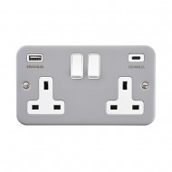 Saxby Metal Clad 13A 2 Gang Double Pole Switched Socket with 15.5W USB A+C
