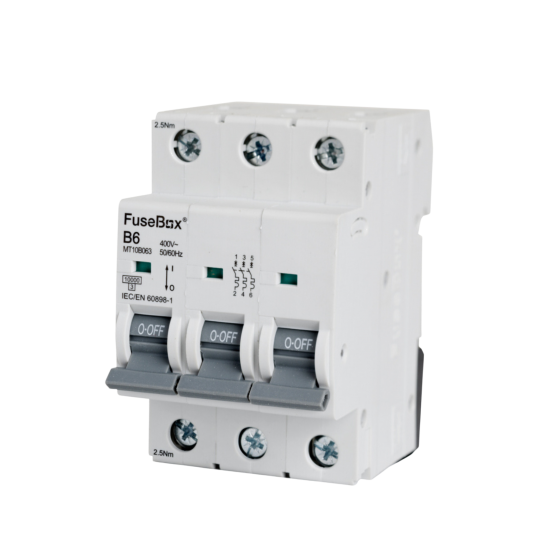 FUSEBOX 6A 10KA B TYPE 3 POLE MCB
