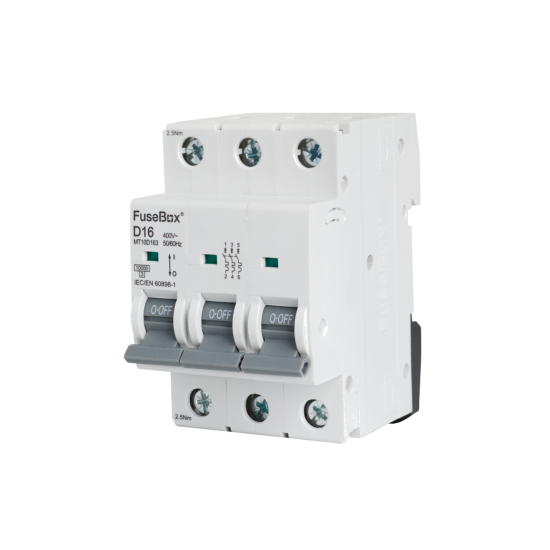 FUSEBOX 16A 10KA D TYPE 3 POLE MCB