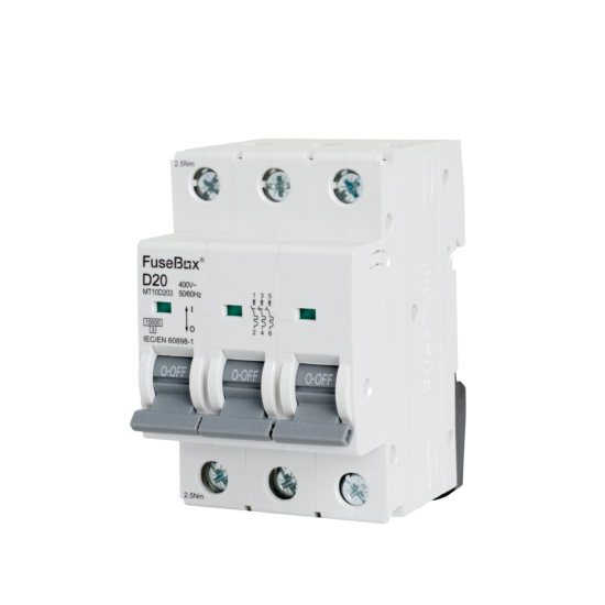FUSEBOX 20A 10KA D TYPE 3 POLE MCB