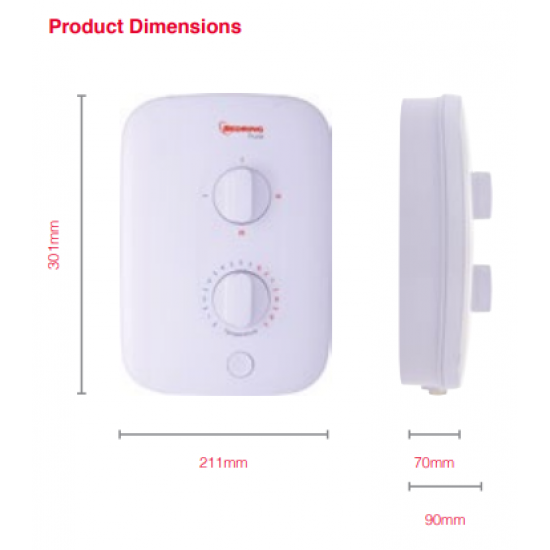 Redring - Pure RPS8 8.5kW instantaneous electric shower (white)