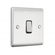 Saxby Raised Screwed 10AX 1 Gang 2-Way Switch - Brushed Steel with Black Insert