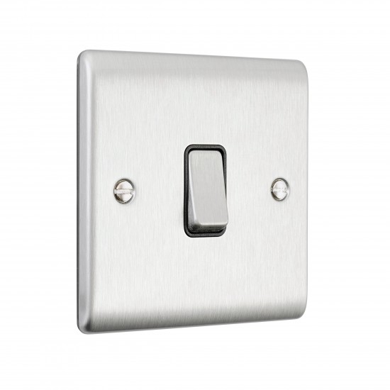 Saxby Raised Screwed 10AX 1 Gang 2-Way Switch - Brushed Steel with Black Insert