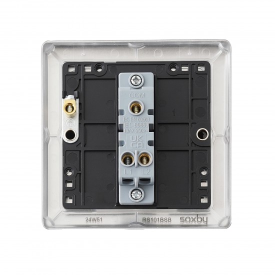 Saxby Raised Screwed 10AX 1 Gang 2-Way Switch - Brushed Steel with Black Insert