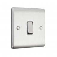Saxby Raised Screwed 10AX 1 Gang 2-Way Switch - Brushed Steel with Grey Insert