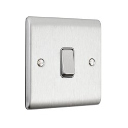 Saxby Raised Screwed 10AX 1 Gang 2-Way Switch - Brushed Steel with Grey Insert