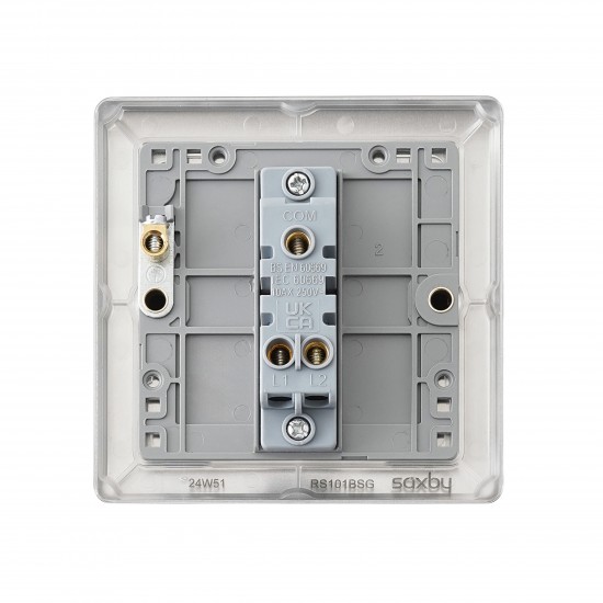 Saxby Raised Screwed 10AX 1 Gang 2-Way Switch - Brushed Steel with Grey Insert