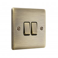 Saxby Raised Screwed 10AX 2 Gang 2-Way Switch - Antique Brass with Black Insert