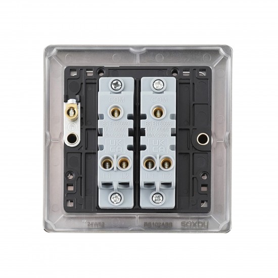 Saxby Raised Screwed 10AX 2 Gang 2-Way Switch - Antique Brass with Black Insert