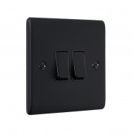 Saxby Raised Screwed 10AX 2 Gang 2-Way Switch - Matt Black with Black Insert