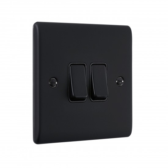 Saxby Raised Screwed 10AX 2 Gang 2-Way Switch - Matt Black with Black Insert