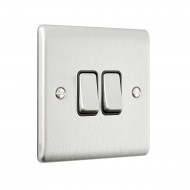 Saxby Raised Screwed 10AX 2 Gang 2-Way Switch - Brushed Steel with Black Insert
