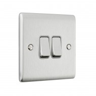 Saxby Raised Screwed 10AX 2 Gang 2-Way Switch - Brushed Steel with Grey Insert