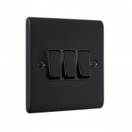 Saxby Raised Screwed 10AX 3 Gang 2-Way Switch - Matt Black with Black Insert