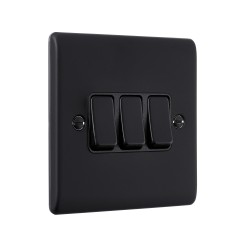 Saxby Raised Screwed 10AX 3 Gang 2-Way Switch - Matt Black with Black Insert