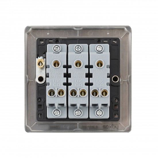 Saxby Raised Screwed 10AX 3 Gang 2-Way Switch - Matt Black with Black Insert