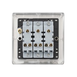 Saxby Raised Screwed 10AX 3 Gang 2-Way Switch - Brushed Steel with Black Insert