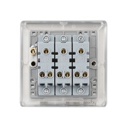Saxby Raised Screwed 10AX 3 Gang 2-Way Switch - Brushed Steel with Grey Insert
