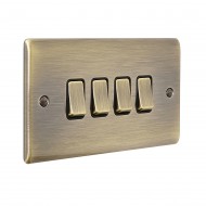Saxby Raised Screwed 10AX 4 Gang 2-Way Switch - Antique Brass with Black Insert