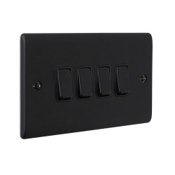 Saxby Raised Screwed 10AX 4 Gang 2-Way Switch - Matt Black with Black Insert