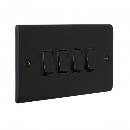 Saxby Raised Screwed 10AX 4 Gang 2-Way Switch - Matt Black with Black Insert