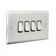 Saxby Raised Screwed 10AX 4 Gang 2-Way Switch - Brushed Steel with Black Insert
