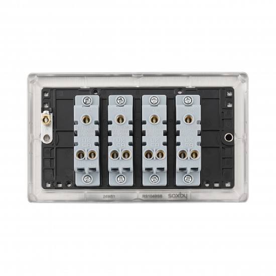 Saxby Raised Screwed 10AX 4 Gang 2-Way Switch - Brushed Steel with Black Insert