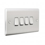 Saxby Raised Screwed 10AX 4 Gang 2-Way Switch - Brushed Steel with Grey Insert