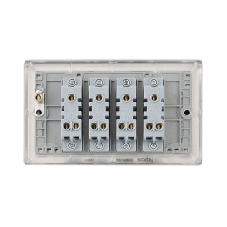 Saxby Raised Screwed 10AX 4 Gang 2-Way Switch - Brushed Steel with Grey Insert
