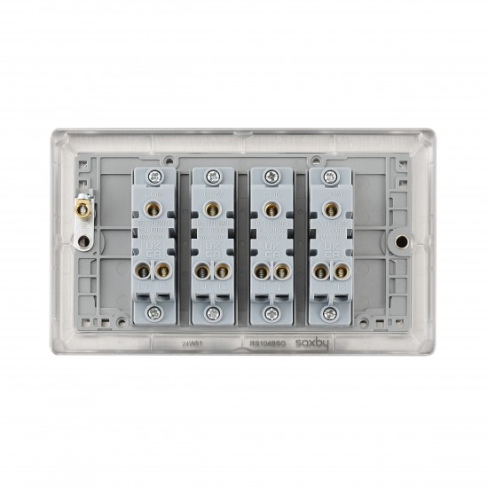 Saxby Raised Screwed 10AX 4 Gang 2-Way Switch - Brushed Steel with Grey Insert