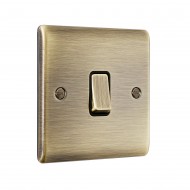 Saxby Raised Screwed 10AX 1 Gang Intermediate Switch - Antique Brass with Black Insert